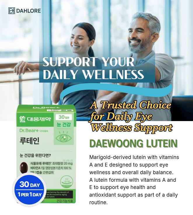 Lutein Supplement with Vitamin A & Vitamin E, Daily Softgel | Eye Wellness Support, Plant-Based Marigold Extract, 20mg Lutein Per Serving, 30-Day Supply, Made in Korea