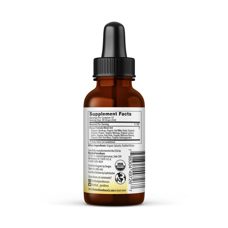 Herbal Goodness Kids Focus and Attention Supplements 1oz, Ashwagandha | Moringa, Herbal Blends, Cognitive Support, Non-GMO Liquid Vitamins for Concentration, Mood & Brain Health, Made in USA