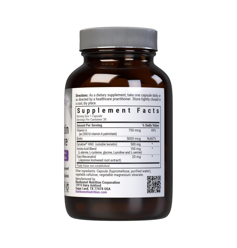 Bluebonnet Nutrition Beautiful Ally Keratin Care, Beauty Nutrient, Best for Hair, Strengthen and Revitalize Hair*, Non GMO, Gluten Free, Soy Free, Milk Free, 30 Vegetable Capsules, 30 Servings | Hair & Strengthen and Revitalize Hair