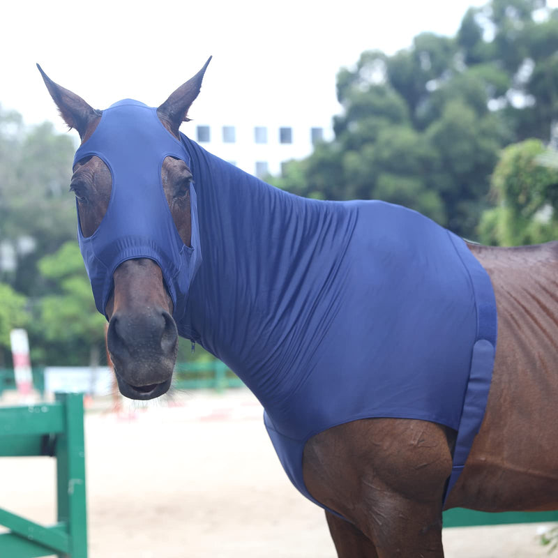 Stretch Horse Slinky Hood Mane Stay Lycra Hoods with Zipper Navy Small