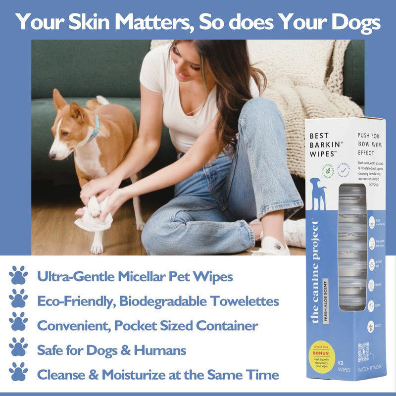 Best BARKIN' Wipes with Free Mesh Bag - Dog Wipes for Paws Ears and Butt - Micellar Aloe Scented Travel Friendly Puppy Wipes (12-Pack) 12-Pack - PawsPlanet Australia