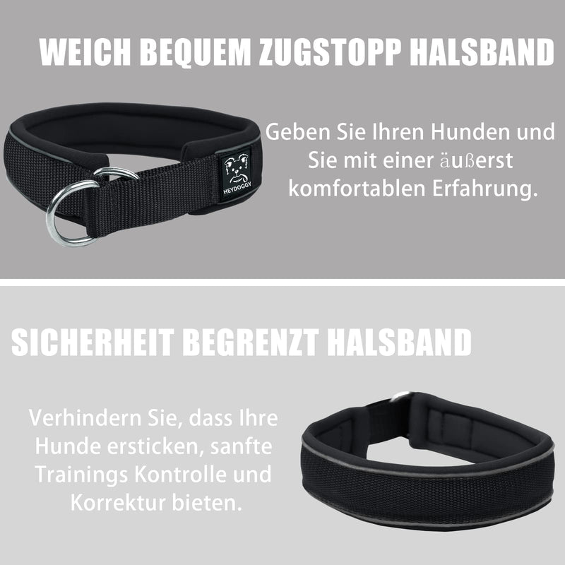 Soft Neoprene Padded Dog Collar (4cm Width) Reflective Dog Collar with Robust Nylon & Pull Stop, Comfortable Pull Collar Dressage Collar for Small Medium Large Dogs Anti-Pull Walking S, Black Black S 40-47cm Neck Circumference - BeesActive Australia