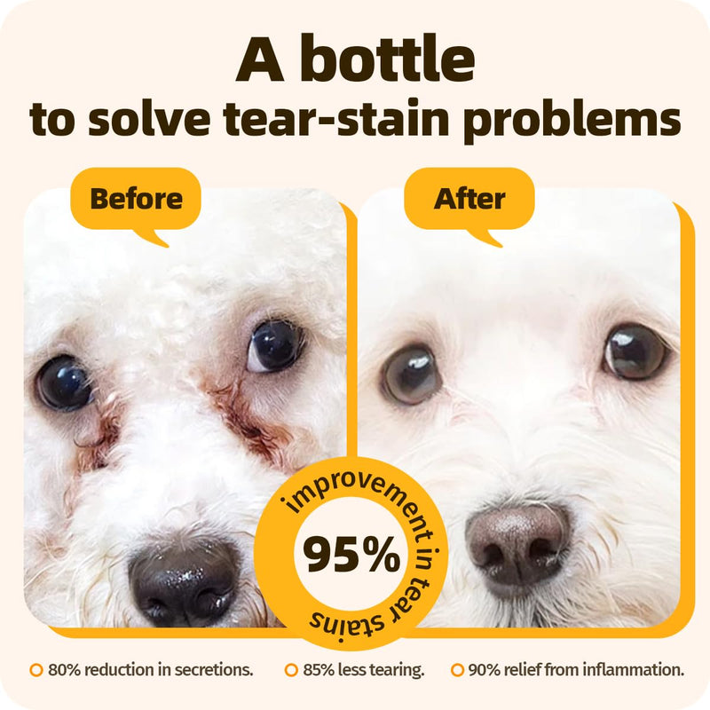 Tear Gland Essence Oral Solution for Tear Stain Remove, Reduce Tear Production, Relieve Redness & Swelling, Alleviate Allergy-induced, Improve Tear Gland Function for Cat & Dog (1 Bottle) 1 Bottle