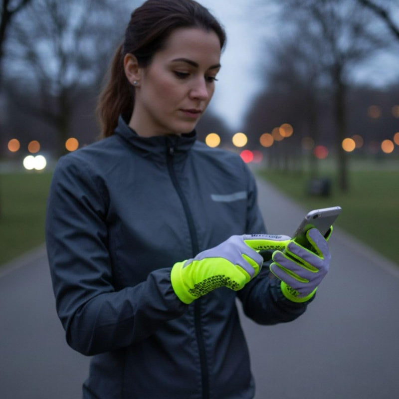 ReflecToes Reflective Winter Running Gloves - Touch Screen Compatible Warm Gloves -Thermal Fleece - Cold Weather Hi Vis Safety for Night Runs Yellow Medium