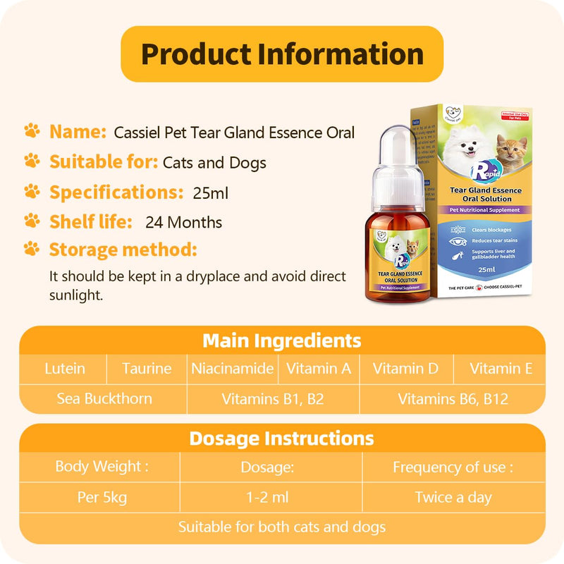 Tear Gland Essence Oral Solution for Tear Stain Remove, Reduce Tear Production, Relieve Redness & Swelling, Alleviate Allergy-induced, Improve Tear Gland Function for Cat & Dog (1 Bottle) 1 Bottle