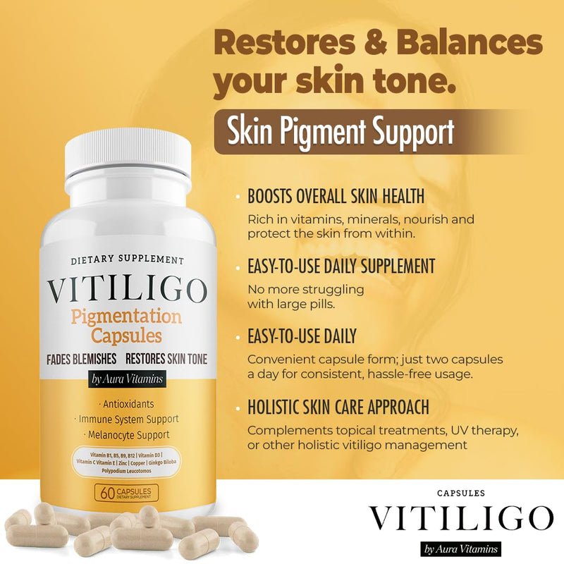 Dermawonder Vitiligo Capsules (60 Count) Effective Vitiligo Supplement, Reduce White Spots & Improve Skin Pigmentation Support, for All Skin & Reduce White Spots on Skin and Tinted Skin 1