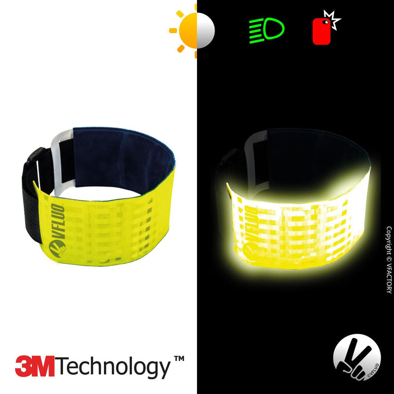 VFLUO - Reflective + reflective Adjustable & Elastic Motorcycle Armband for Motorcycle Jacket, Scooter, Bicycle, Pedestrian - High Visibility - Resistance & Support Fluo Yellow