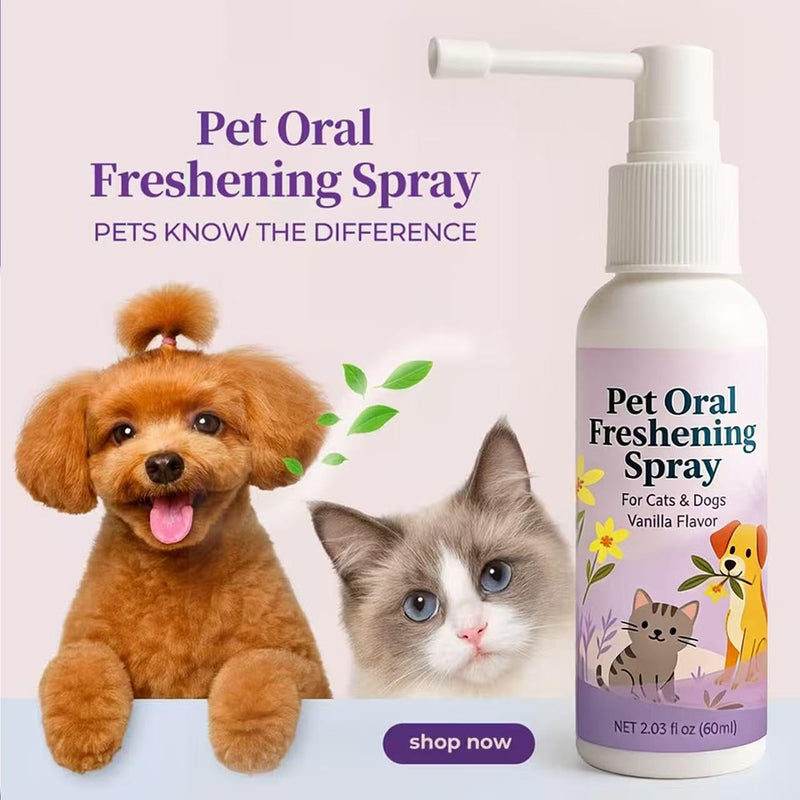 Pet Oral Care Spray, Vanilla Flavor, Natural Breath Freshener for Dogs & Cats, Gentle Formula for Bad Breath, Teeth & Gum Support, No Brushing Needed, Safe Daily Pet Hygiene