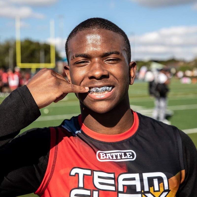 Battle Sports Ultra-Slim Grillz Football Mouthguard - Maximum Protection and Breathability, Low-Profile Mouthpiece Design Provides A Safe and Comfortable Fit - Chrome Gold