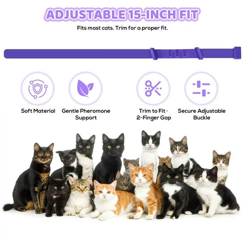 Calming Collar for Cats, 4 Pack Cat Pheromone Collar, 60-Day Each, 240 Days Total, Adjustable 15 Inch Cat Calming Collars for Indoor Cats, Water Resistant, Purple