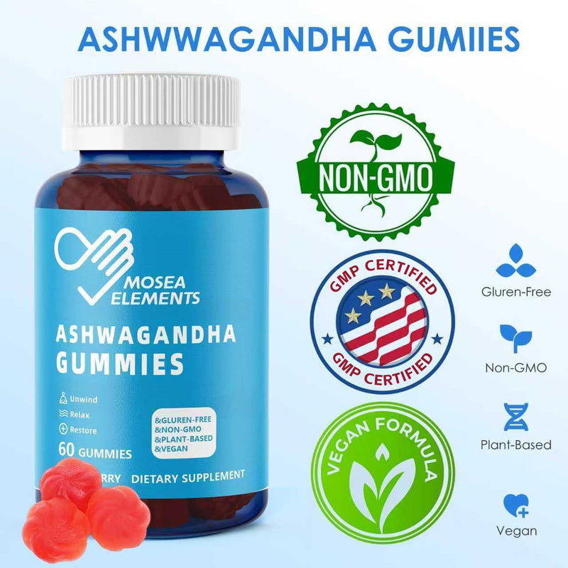 Ashwagandha Gummies & Vitamin D Gummies for Men & Women - Relax & Restore, Ashwa Root Extract Supplement Gummy, Mixed Berry Flavored (60 Count (Pack of 1)