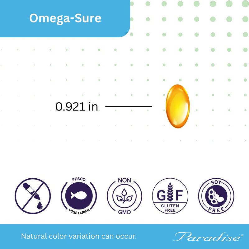 Paradise Herbs Omega-Sure Omega-3 Fish Oil, 120 Vegetarian Softgels | Omega-3 concentrate with DHA and EPA, non-GMO and gluten free formula for heart health support in easy-to-swallow form 120 Count (Pack of 1)