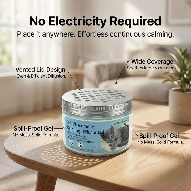 Cat Pheromone Calming Diffuser Gel, Unplugged Cordless Container, 1 Pack, Comforting Scent for Home and Car Travel, Lasts Up to 2 Months