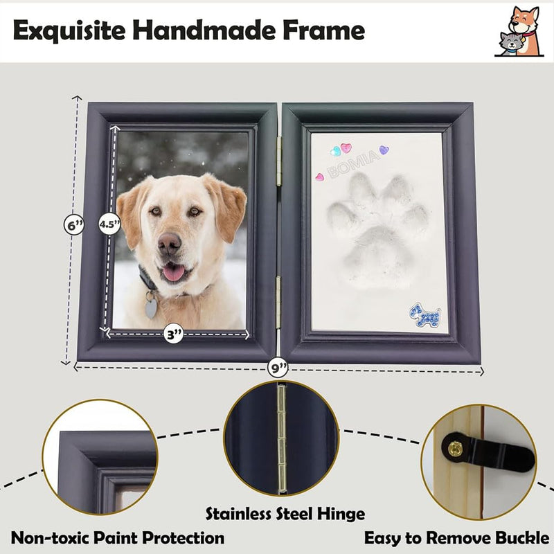 Journdream Paw Print Set Dog and Cat, DIY Paw Print Set, 3D Wooden Picture Frame Paw Print for Dogs or Cat Owners, Picture Frame Keepsake Dog and Cat (Black, 9"W x 6"H x 1.34"D) - BeesActive Australia