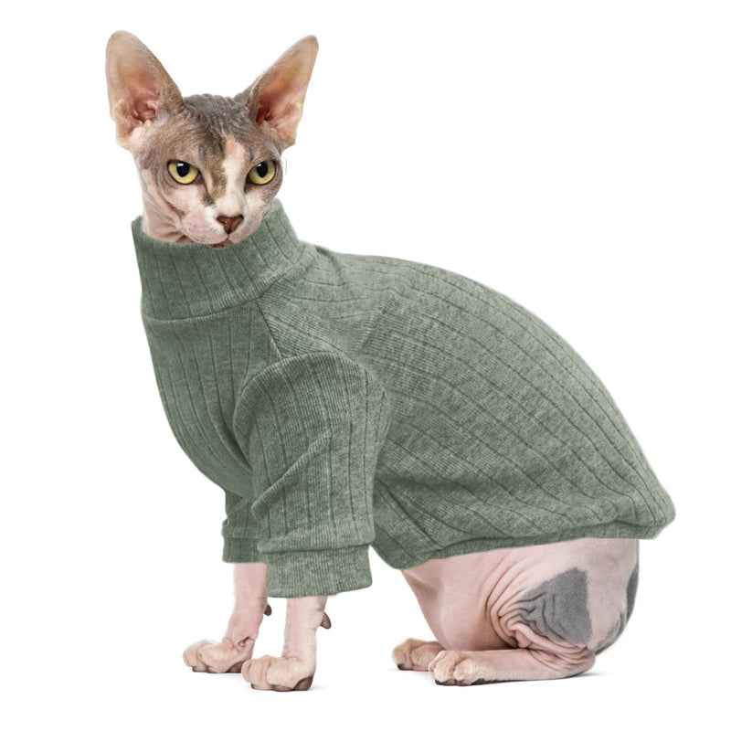 Idepet Sphynx Hairless Cats Sweater Shirt Kitten Soft Puppy Clothes Pullover Cute Cat Pajamas Jumpsuit Cotton Apparel Pet Winter Turtleneck for Cats and Teacup Chihuahua Small Dogs(Green,S) Green Gray - BeesActive Australia