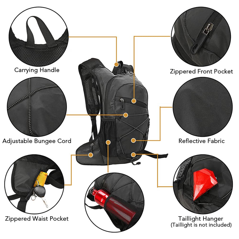 Hydration Backpack, 8L High Visibility Reflective Cycling Hydration Backpack Outdoor Sports Running Hiking Backpack Travel Daypack Shoulder Bag
