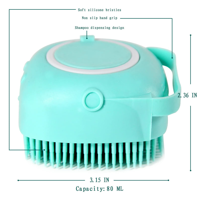 Dog Bath Brush, Pet Massage Brush Shampoo Dispenser, Soft Silicone Brush Rubber Bristle for Dogs and Cats Shower Grooming Blue - BeesActive Australia
