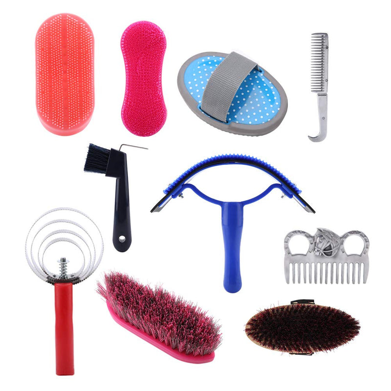 Zerodis Horse Grooming Care Kit, 10Pcs Equestrain Brush Curry Comb Horse Cleaning Tool Set Horse Riding Equipment for Beginners - BeesActive Australia
