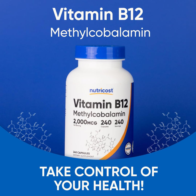 Nutricost Vitamin B12 (Methylcobalamin) 2000mcg, 240 Capsules - Vegetarian Caps, Non-GMO, Gluten Free B12 Supplement (Pack of 2) 240 Count (Pack of 2)