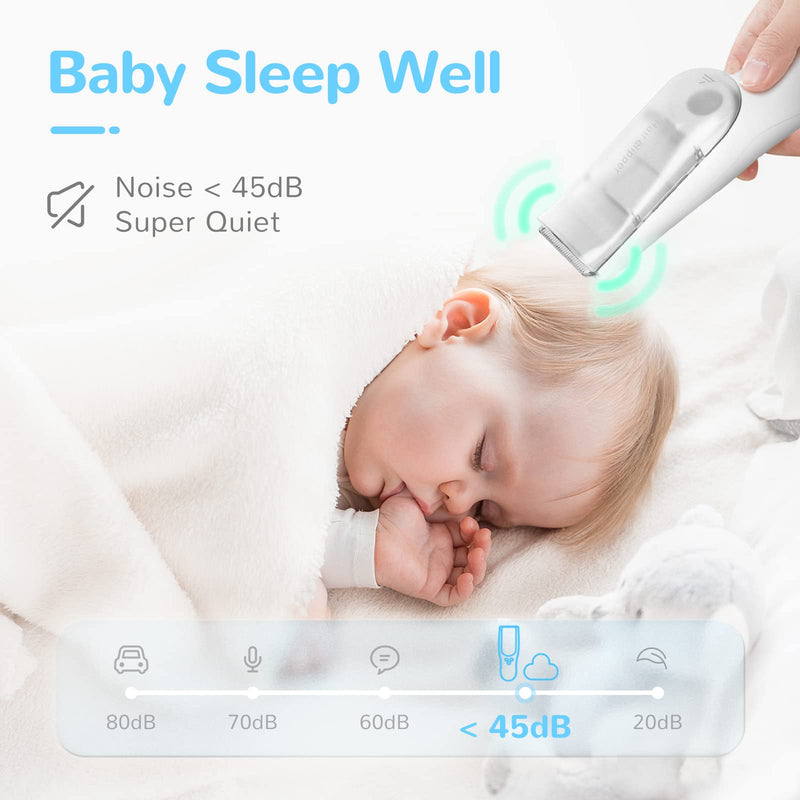 FERRISA Cordless Baby Hair Clippers, Vacuum Hair Clipper for Baby Fine Hair, Baby Hair Clipper Quiet Hair Clipper for Baby, Hair Clipper Auto Suck Snipped Hair, IPX7 Waterproof Rechargeable White - BeesActive Australia