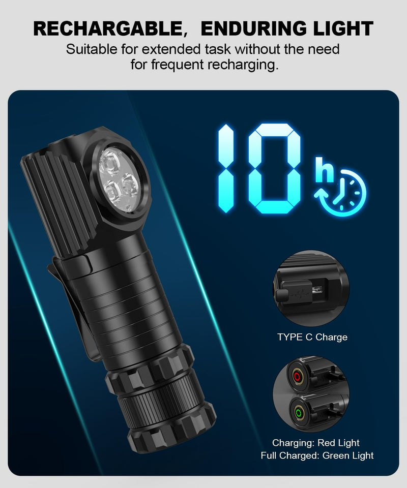 LED Rechargeable Headlamp for Adults - Hard Hat Light Running Head Lamp with Red Light, Magnet, 180° Tilt, 7 Modes, Detachable Flashlight & Headband, Outdoor, Emergency Use 2PC Black 2 Pack