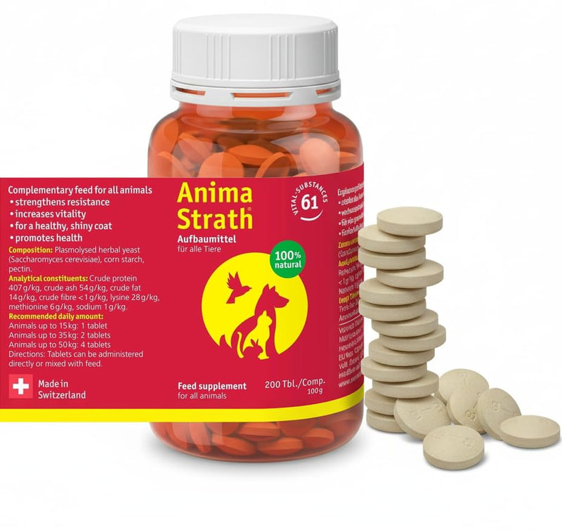 Anima Strath Nutritional Tablet Supplement for Pet Dogs - 61 Nutrients, Vitamins, Minerals, Amino Acids, Natural Immune System Canine Supplement for Digestion, Fur Coat & Skin (200 tablets) 200 tablets