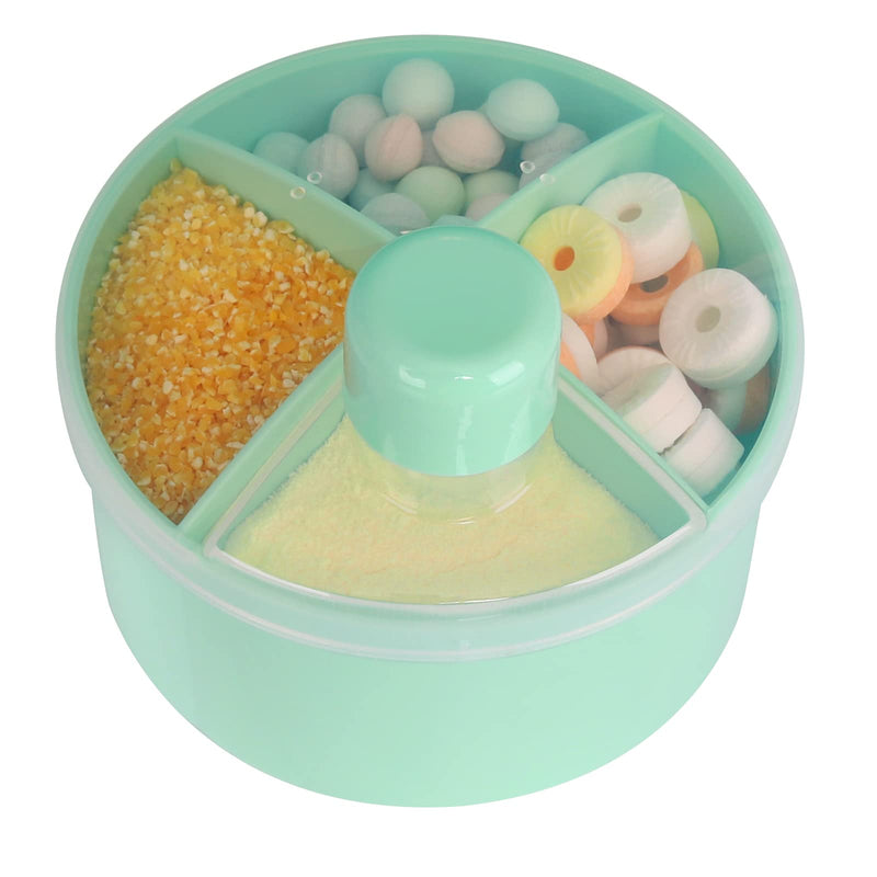 Accmor Formula Dispenser On The Go, Non-Spill Rotating Four-Compartment Formula Container to Go, Milk Powder Snack Storage Container for Infant Toddler Travel Outdoor, Green 1