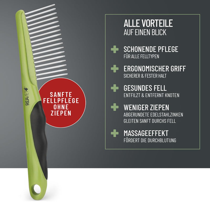 ReaVET dog comb & cat comb for medium-long hair I removes knots & untangles the fur I fur comb for daily grooming I comb for dogs and cats with rounded stainless steel teeth - BeesActive Australia