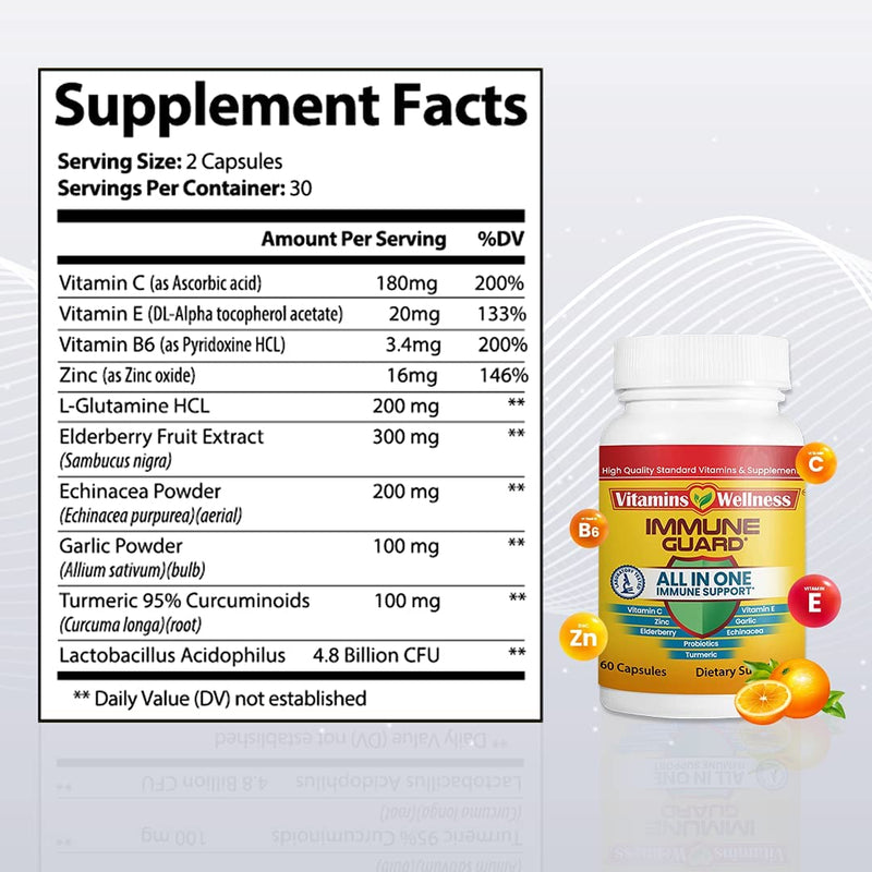 '-10 in 1- Made in USA Immune Support Supplement–Elderberry Immune Guard and Booster with Zinc and Vitamin C, Vitamin B6, Turmeric, Garlic, Echinacea 60 Count/1 Month Supply