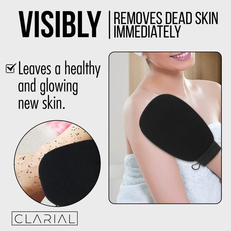 Exfoliating Body Scrub for Bath & Shower Use - Face Scrubber & Body Exfoliator for Dead Skin Remover - Korean Exfoliating Glove Shower Scrub for Men and Women - Pair All Black Black Pair - BeesActive Australia