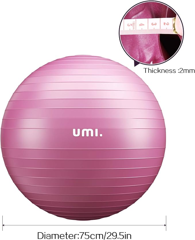 Umi. Balance Ball, 21.7 inches (55 cm), 25.6 inches (65 cm), 29.5 inches (75 cm), Anti-Burst, Thick, Anti-Slip, Load Capacity 660.1 lbs (300 kg), Hand Pump Included - BeesActive Australia