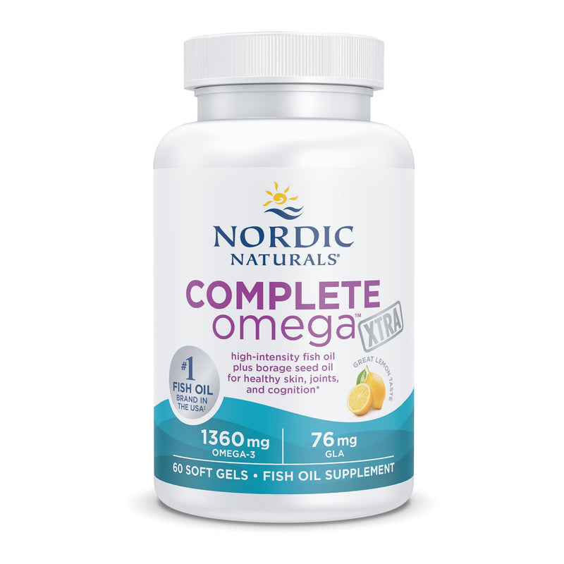 Nordic Naturals Complete Omega Xtra, Lemon - 60 Soft Gels - 1360 mg Omega-3 + 76 mg GLA - Healthy Skin - Cognition - Non-GMO - 30 Servings Standard Packaging - BeesActive Australia