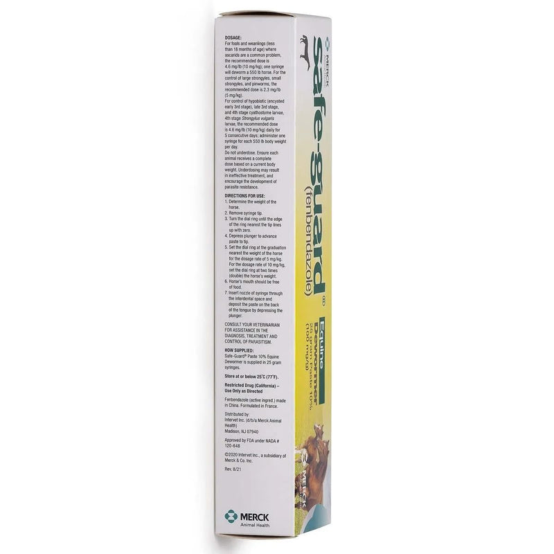 Merck Animal Safe Guard 25 Gram Paste Equine Dewormer - BeesActive Australia