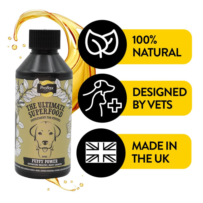Proflax Natural Puppy Power Supplement, 100ml - Supports Healthy Bones, Joints, Skin & Heart for Puppies - Includes Calming Properties to Support Behaviour & Training - Fast Acting & Vet Approved