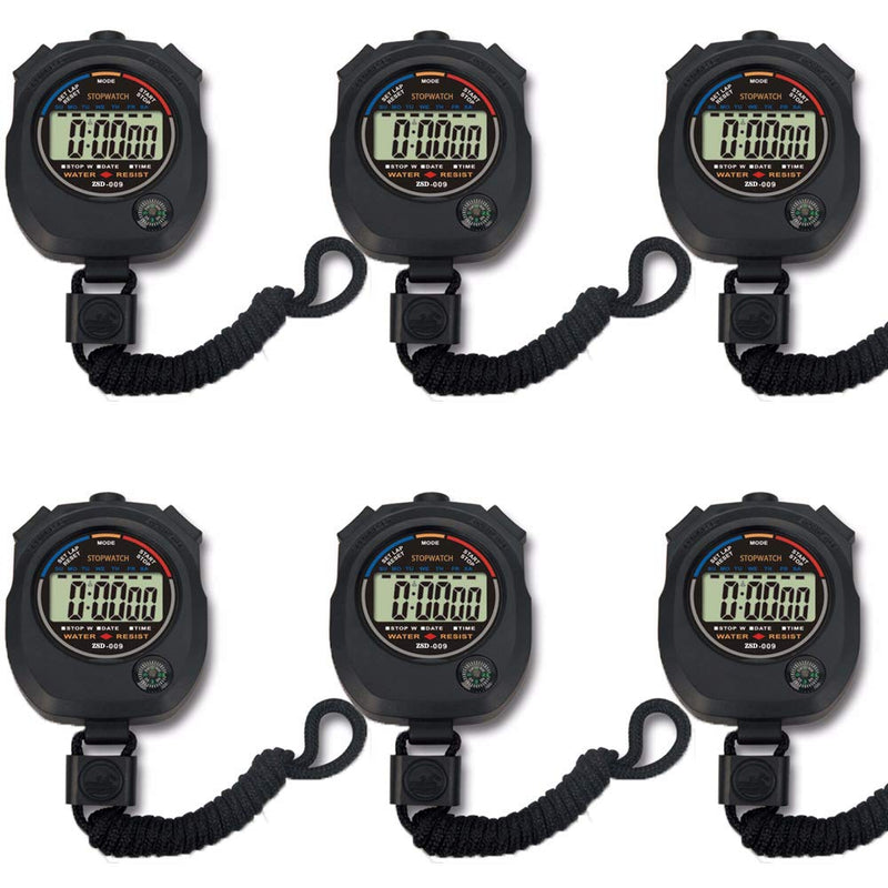 6 Pack Multi-Function Electronic Digital Sport Stopwatch Timer, Large Display with Date Time and Alarm Function,Suitable for Sports Coaches Fitness Coaches and Referees 6pack - BeesActive Australia