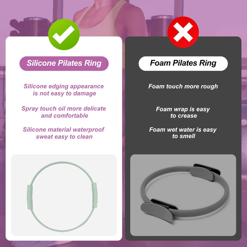 Pilates Ring, 13.5" Silicone Magic Circle, Inner Thigh Workout and Yoga Exercise Equipment, Detachable Design Gray green Pilates Circle