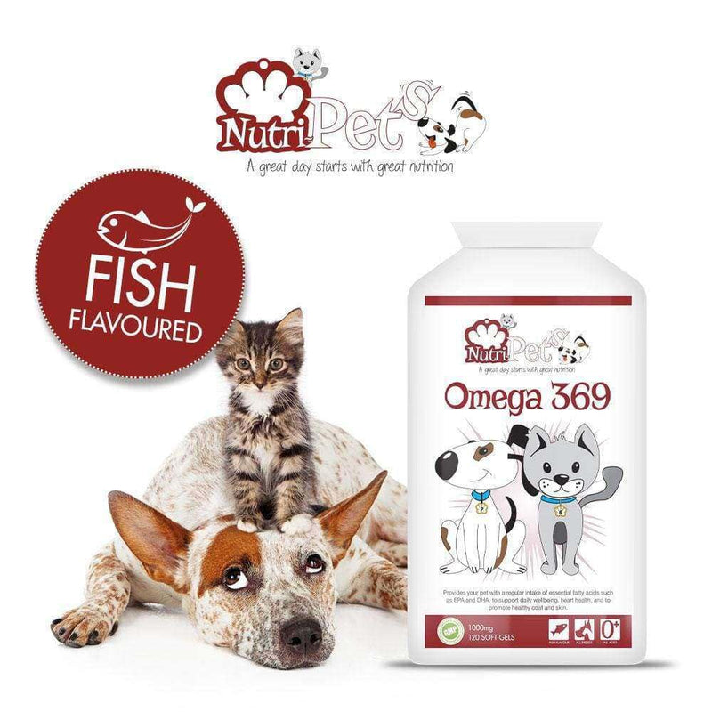 Omega 369 - High Strength Premium Quality Fish Oil Complex for Cats & Dogs 1,000mg - Healthy Skin, Shiny Coat, Healthy Joints - 120 Capsules up to 240 Days Supply
