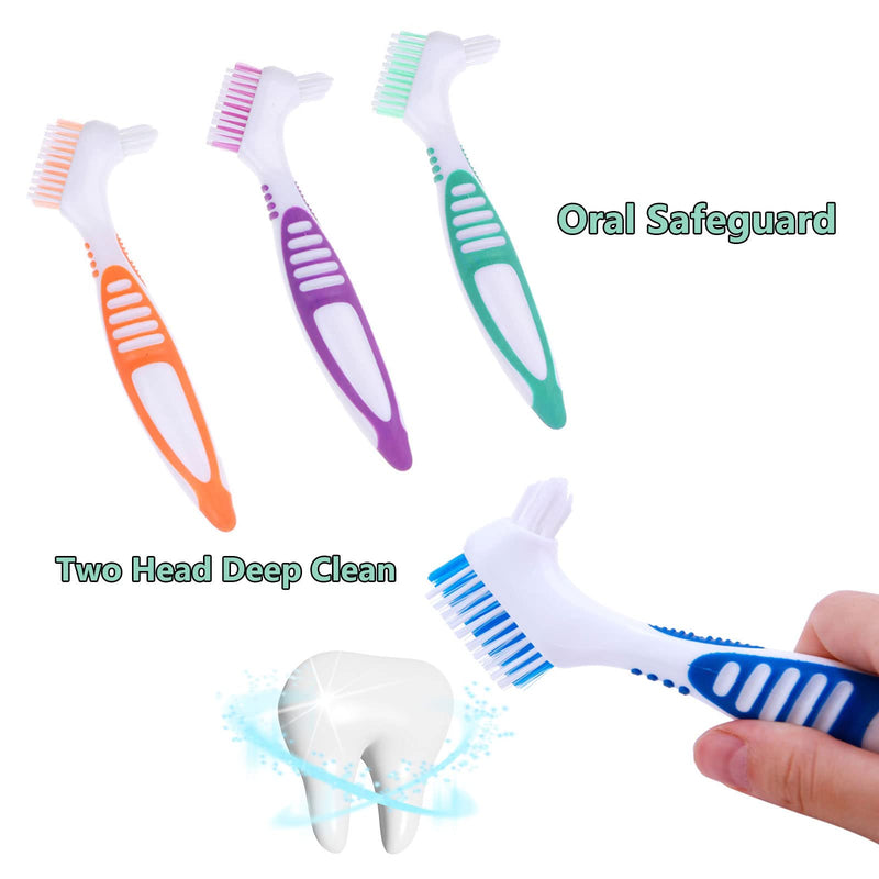 4 Pieces Denture Cleaning Brush Double Sided Denture Toothbrushes Portable False Teeth Brush, 4 Colors (WEP-247O) - BeesActive Australia
