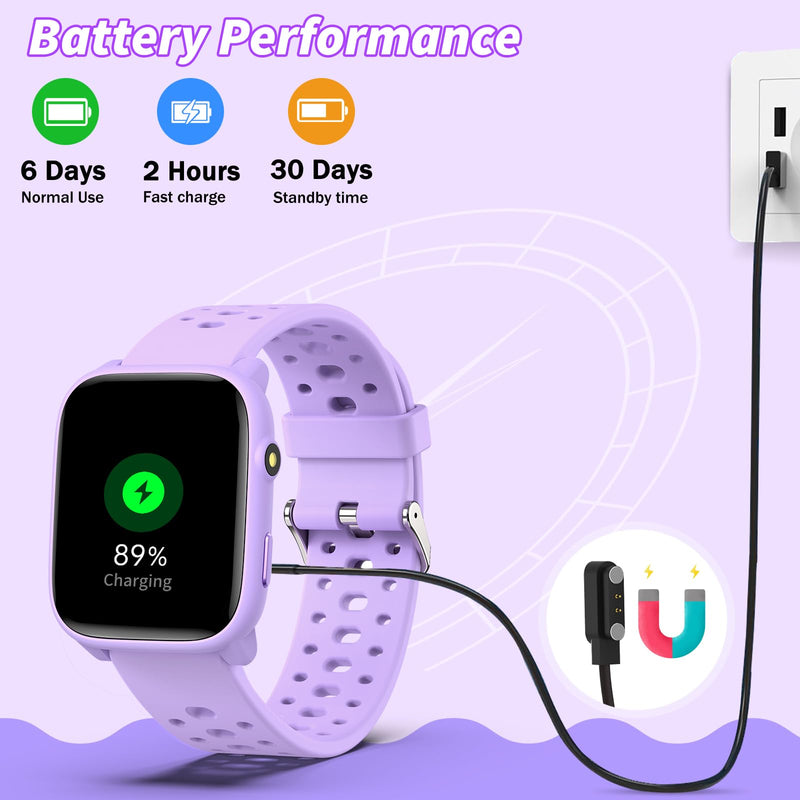 Smart Watch for Kids, 1.83" Fitness Tracker Watch Pedometer, Heart Rate, Sleep Monitor, IP68 Waterproof, Pedometer, Puzzle Games with/Without APP for Girls Boys Teens 6-16 Purple