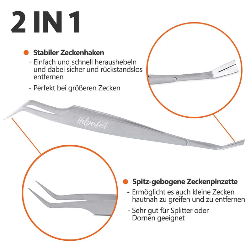 Helperfect Premium 2-in-1 stainless steel tick tweezers for dogs and cats - Gentle & effective tick remover - Consisting of tick tweezers and tick hook - Perfect for all pet owners Silver - BeesActive Australia