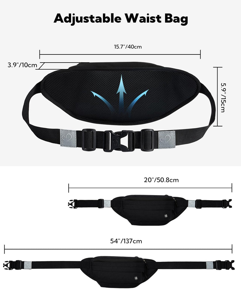 WATERFLY Running Belt Fanny Pack: Runner Marathon Jogging Waist Pack Sport Workout Exercise Fitness Phone Holder Belt for Men Women Jogger Slim Waistband Black Large Dark Black - BeesActive Australia