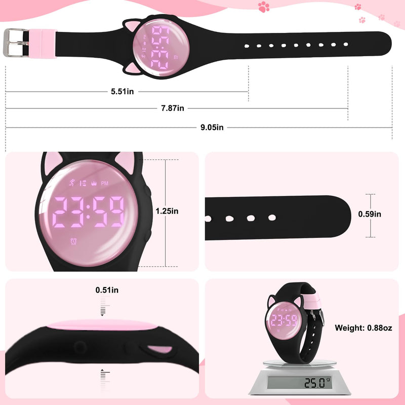 Kids Digital Watches for Girls Boys, Sports Watch with Fitness Tracker, Pedometer, Alarm Clocks, Stopwatch, No App Needed & Waterproof Kids Watch, Gift for Teens Girls Boys Ages 5-14 T6F-DJ-BlackPink-Y - BeesActive Australia