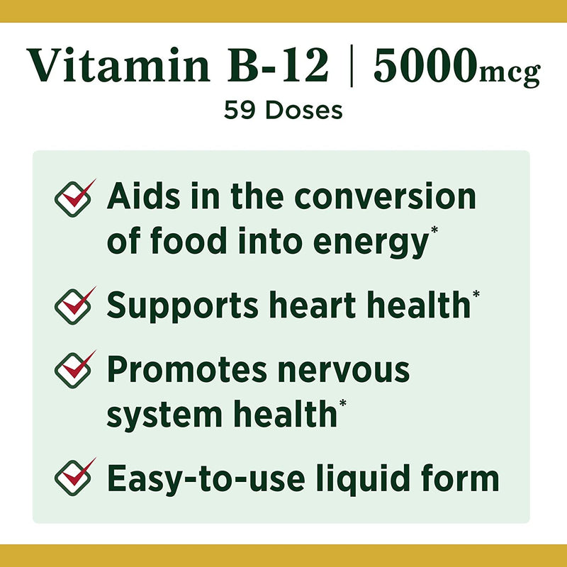 Nature's Bounty B-12 5000 mcg Sublingual Liquid Energy Health 2 oz (Pack of 2)