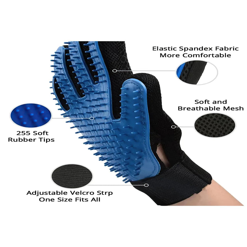 Pet Hair Removal Glove - Gentle Pet Grooming Glove Brush - De-shedding Glove Grooming Glove for Dogs, Cats, and Horses with Long/Short/Curly Hair | Pet Hair Removal Glove - 1 Pack (Right Hand), Blue - BeesActive Australia