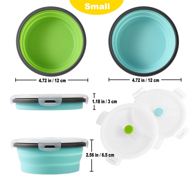 Collapsible Dog Bowls with Lids, 2 Pack Travel Dog Bowls for Small Size Dogs, Silicone Portable Dog Food Bowls Water Cup Cat Bowls Dish for Camping Traveling Walking, 12 oz 350ml S Blue / Green - BeesActive Australia