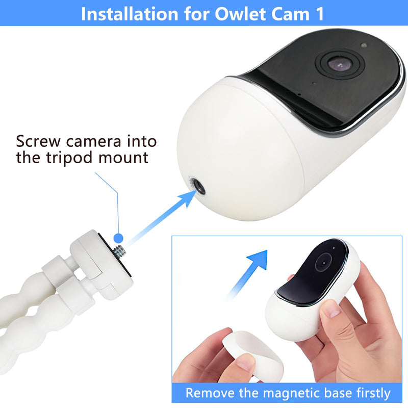 Flexible Tripod Baby Monitor Mount for Owlet Cam and Owlet Cam 2, Attach Your Baby Camera Wherever You Like without Tools or Wall Damage - White - BeesActive Australia