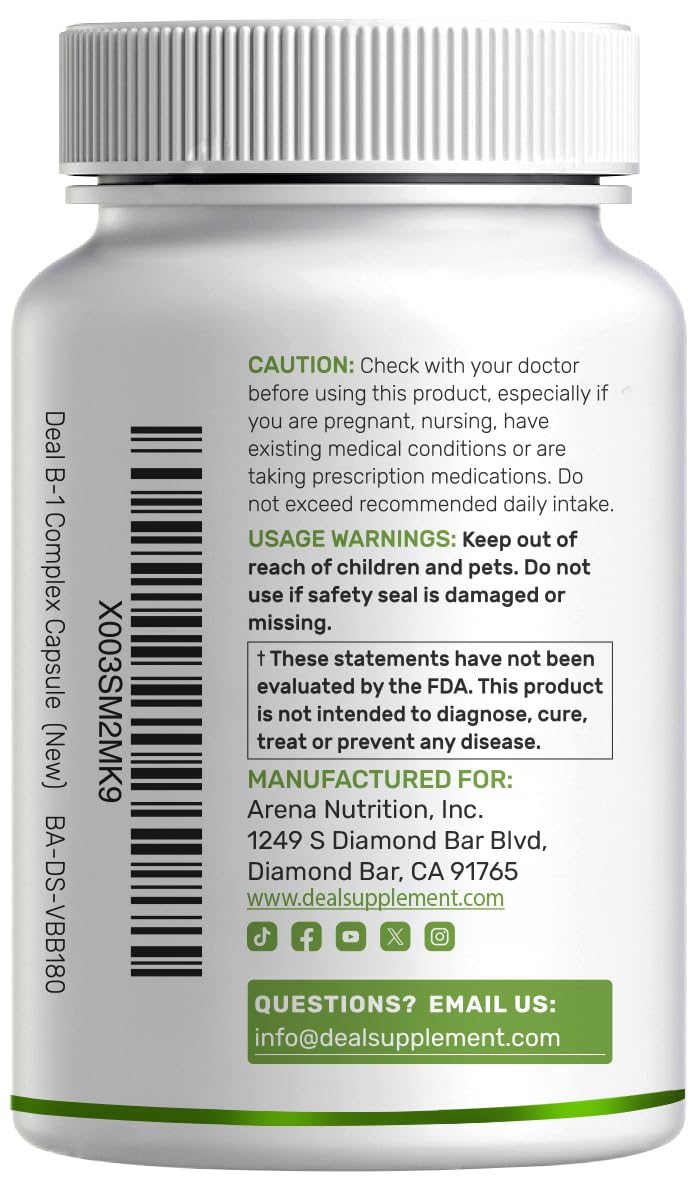 DEAL SUPPLEMENT Vitamin B1 500mg with Benfotiamine, 240 Capsules – 2 in 1 Enhanced Formula – Fat & Water Soluble Thiamine B1 Supplement – Third Party Tested, Non-GMO, No Gluten