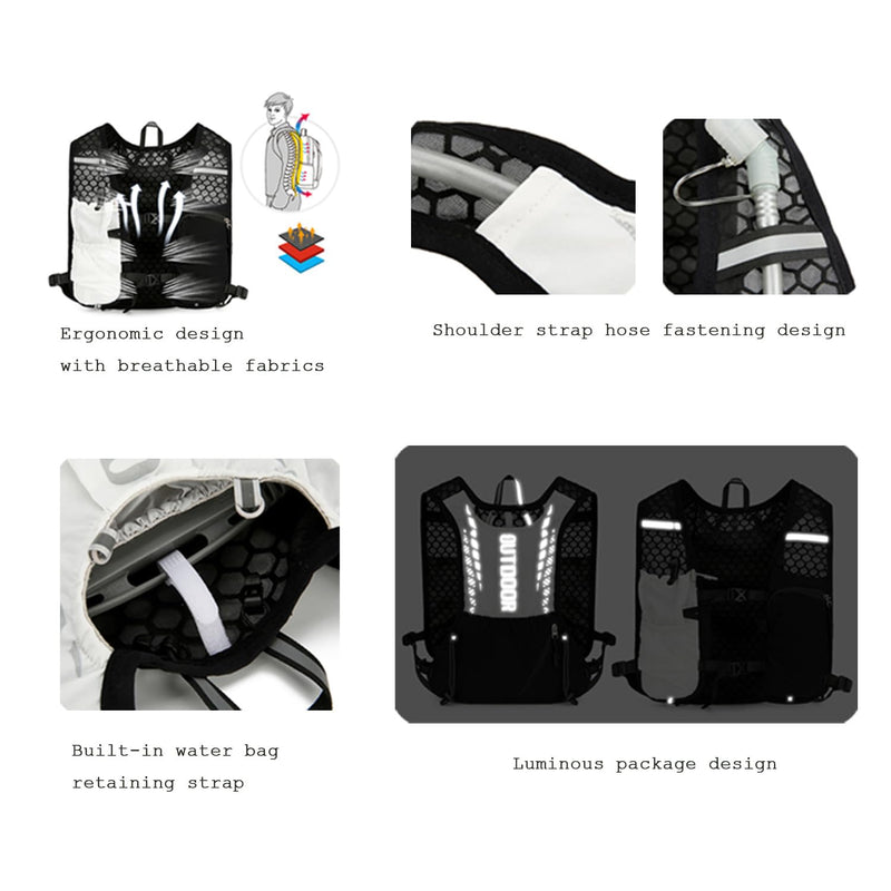 5L Hydration Backpack for Women and Men - Lightweight Running Vest with 1.5L Water Bladder, Water Backpack for Hiking, Running, Biking, Cycling and Rave, Adjustable Straps Black General