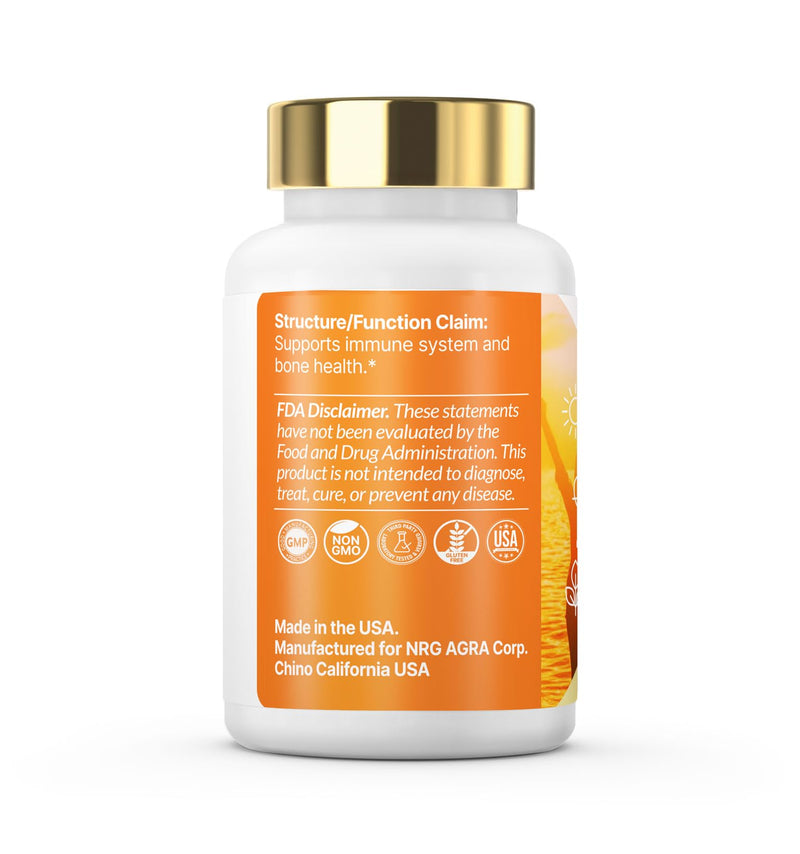 Vitamin K2 with D3 Supplement Non-GMO Formula 125 mcg Vitamin D3 & 100 mcg K2 (MK-7) Easy to Swallow D & K Complex, 60 Capsules