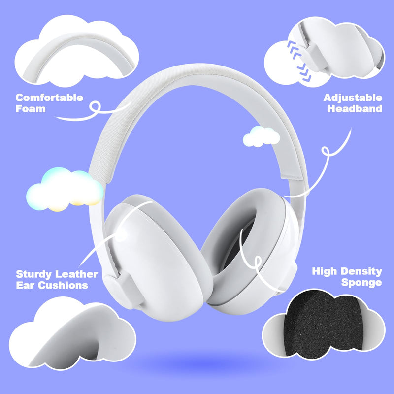 HZ002 Baby Ear Protection, Noise Cancelling Headphones for Babies and Toddler 3 Months up to 24 Months, Baby Earmuffs for Fireworks, Sleeping, Concerts, Plane - White - BeesActive Australia